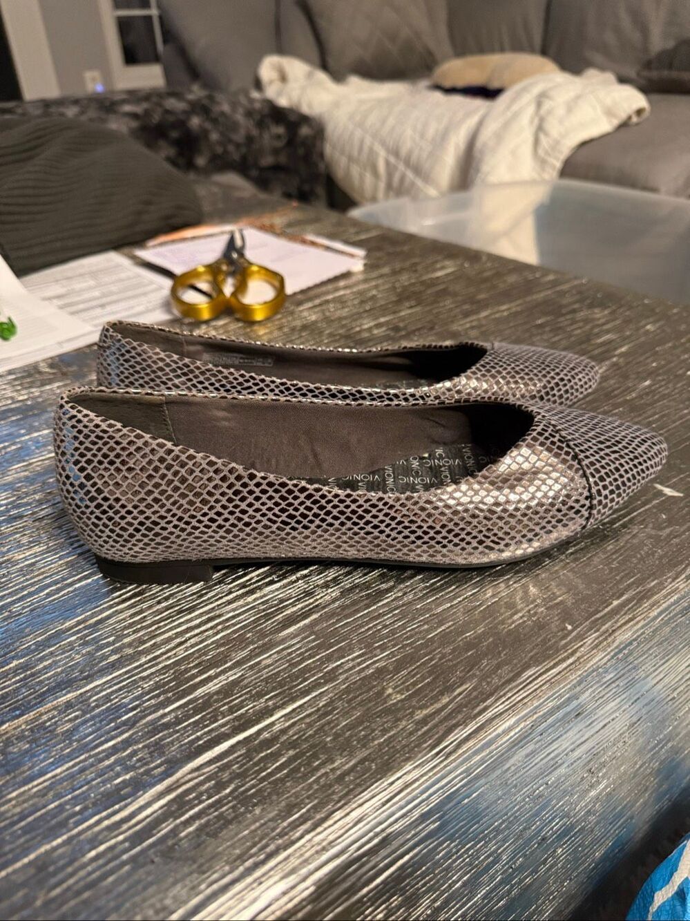 Vionic Caballo Gunmetal Snake Pointed Toe Flats sz 7.5 NWOB